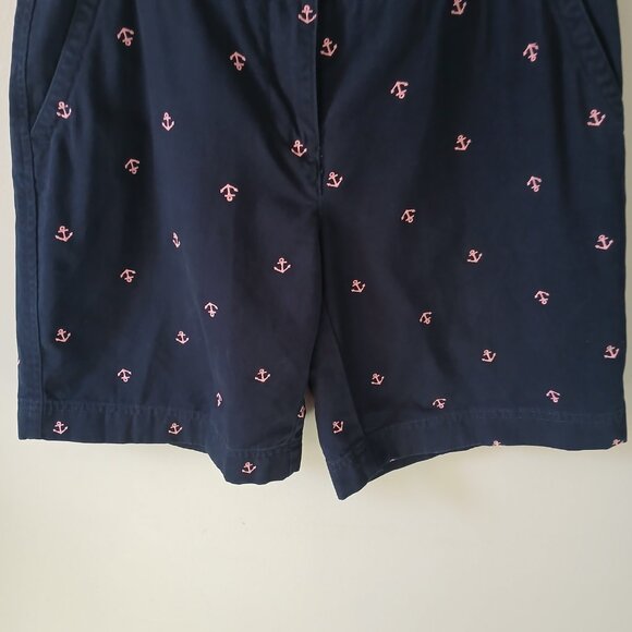 L.L. Bean Women's Favorite Fit Navy Chino Shorts Pink Anchors Size 6 100% Cotton - Picture 3 of 15